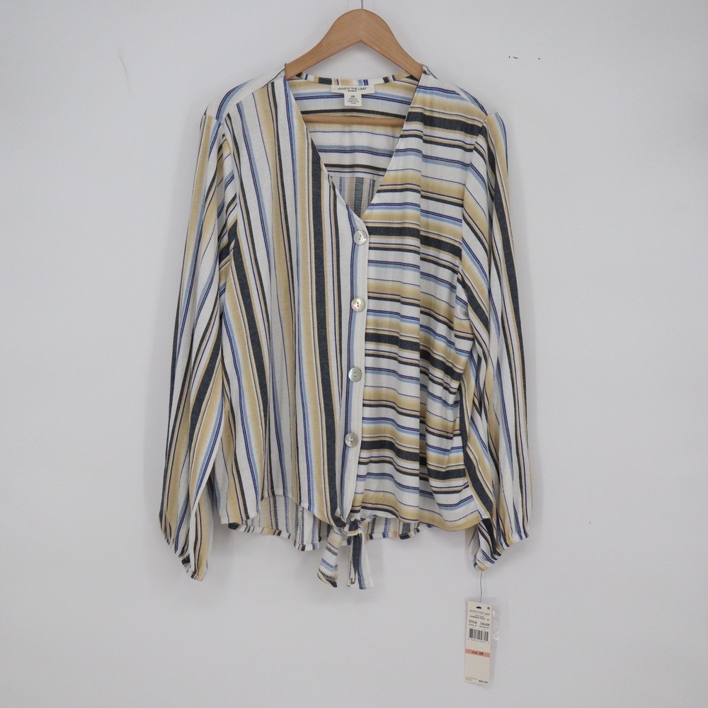 Skye's The Limit Top Womens 2X Harbor Fest JC Multi-Color Striped Tie Hem NEW